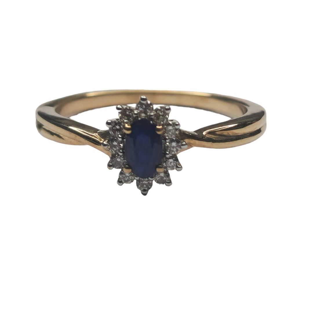 9ct yellow gold diamond and sapphire flower style ring