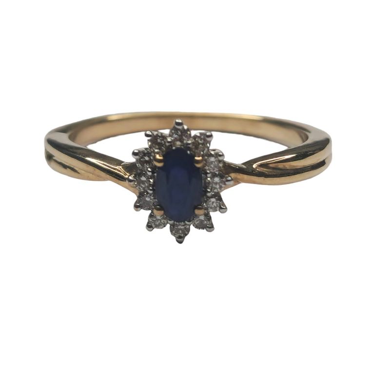 9ct yellow gold diamond and sapphire flower style ring