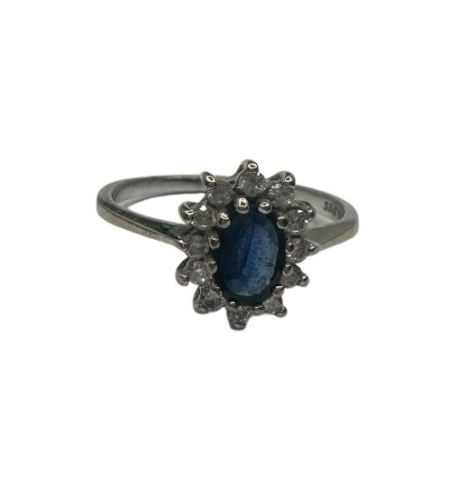 18ct white gold sapphire and diamond halo ring