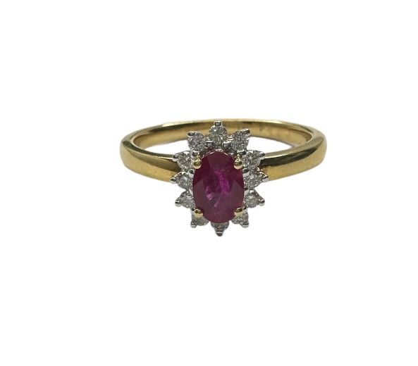 18ct yellow gold diamond and ruby flower style ring
