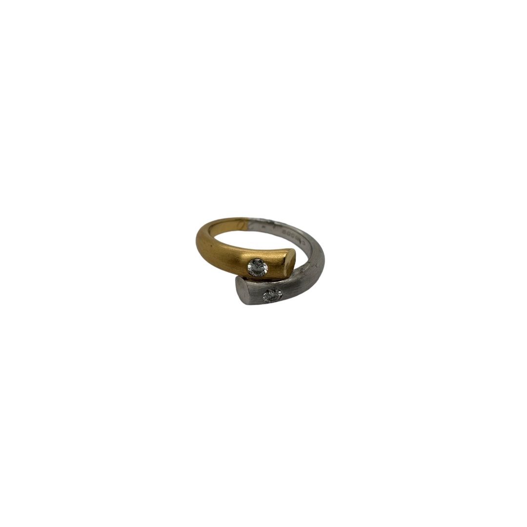 18ct yellow and white gold diamond set twist ring