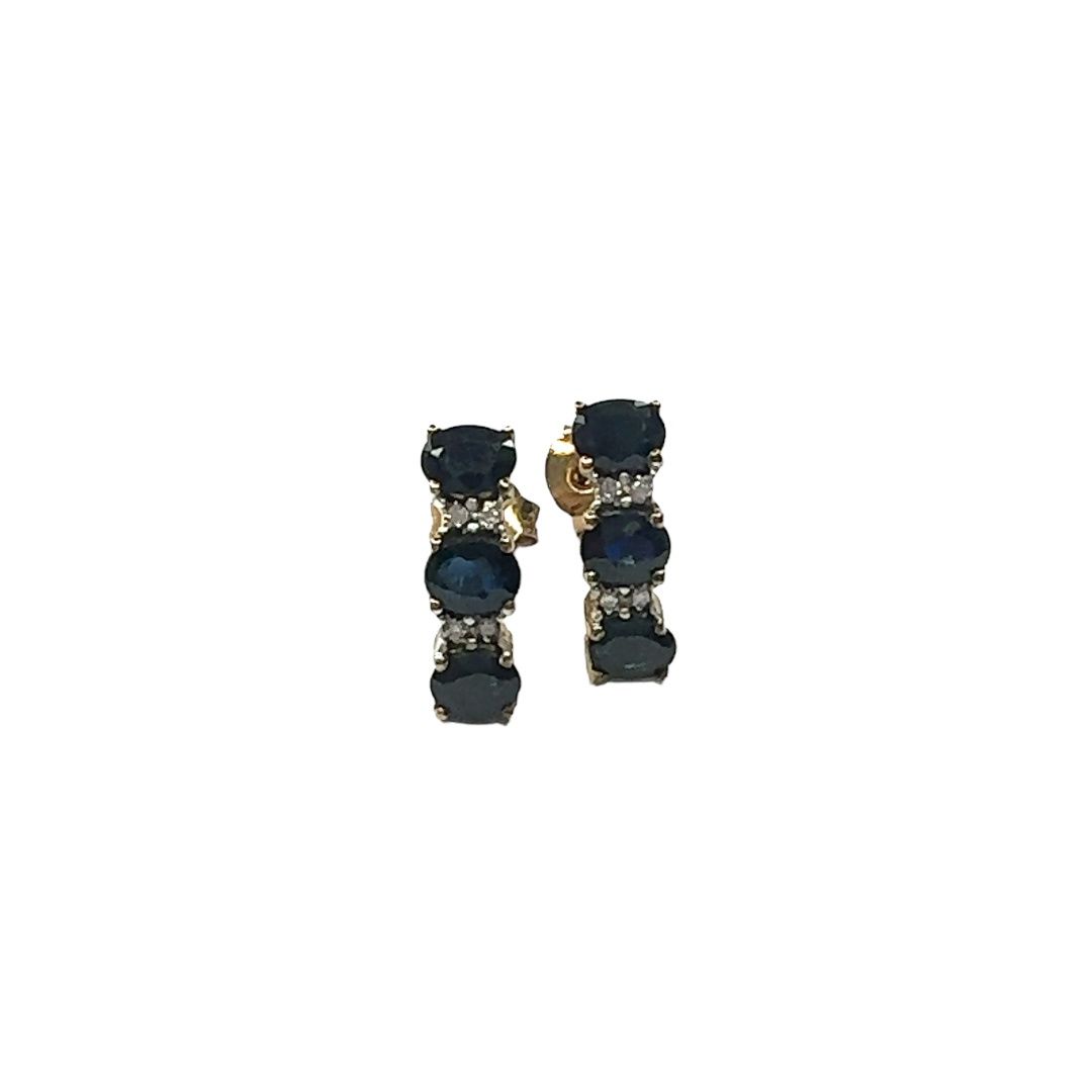 9ct yellow gold diamond and sapphire earrings drop style