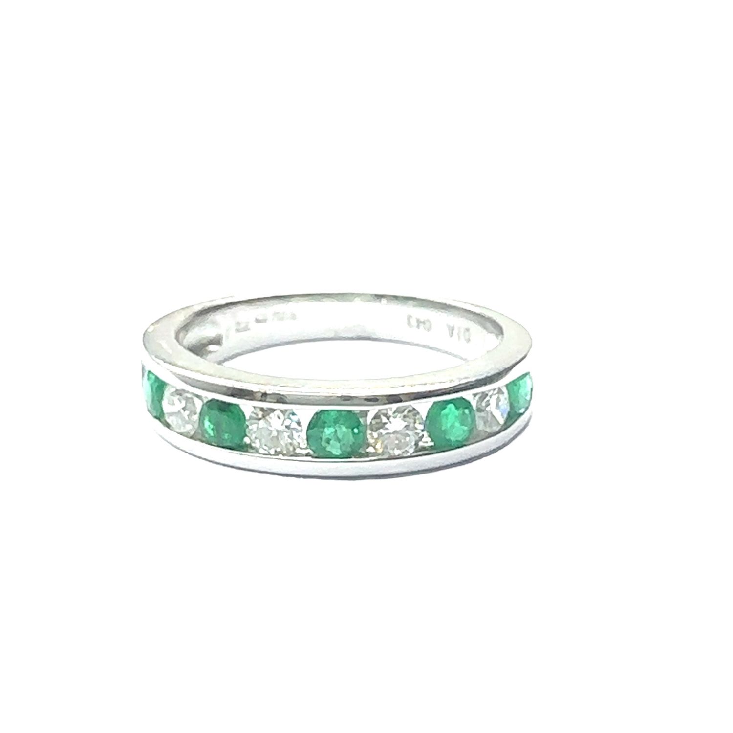 18ct White gold diamond and emerald half eternity ring