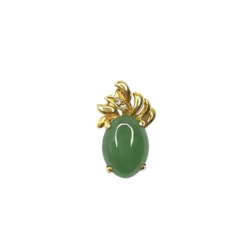 9ct yellow gold jade and diamond set pendent