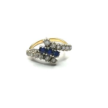 18ct yellow gold diamond and sapphire 3 row ring