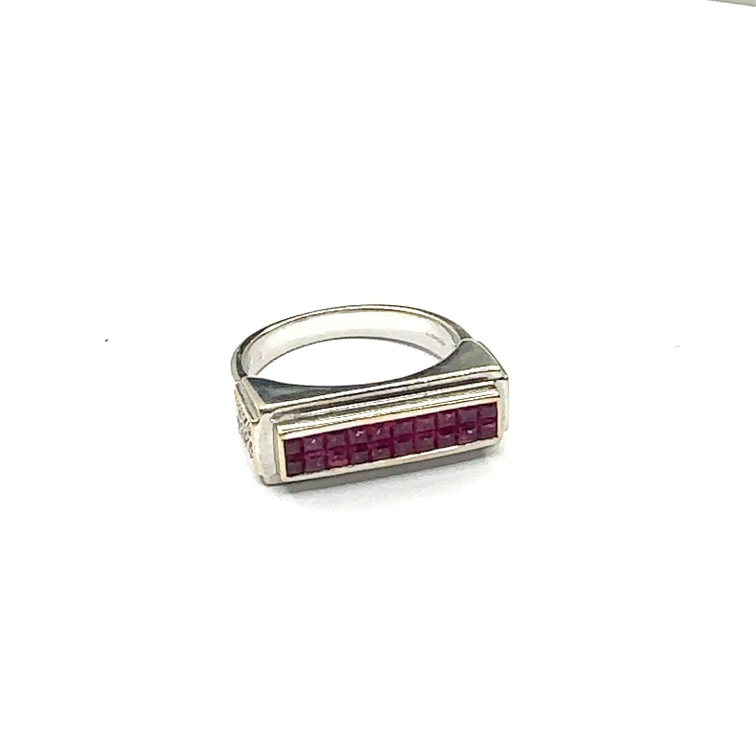 18ct white gold ruby channel set  and diamond ring