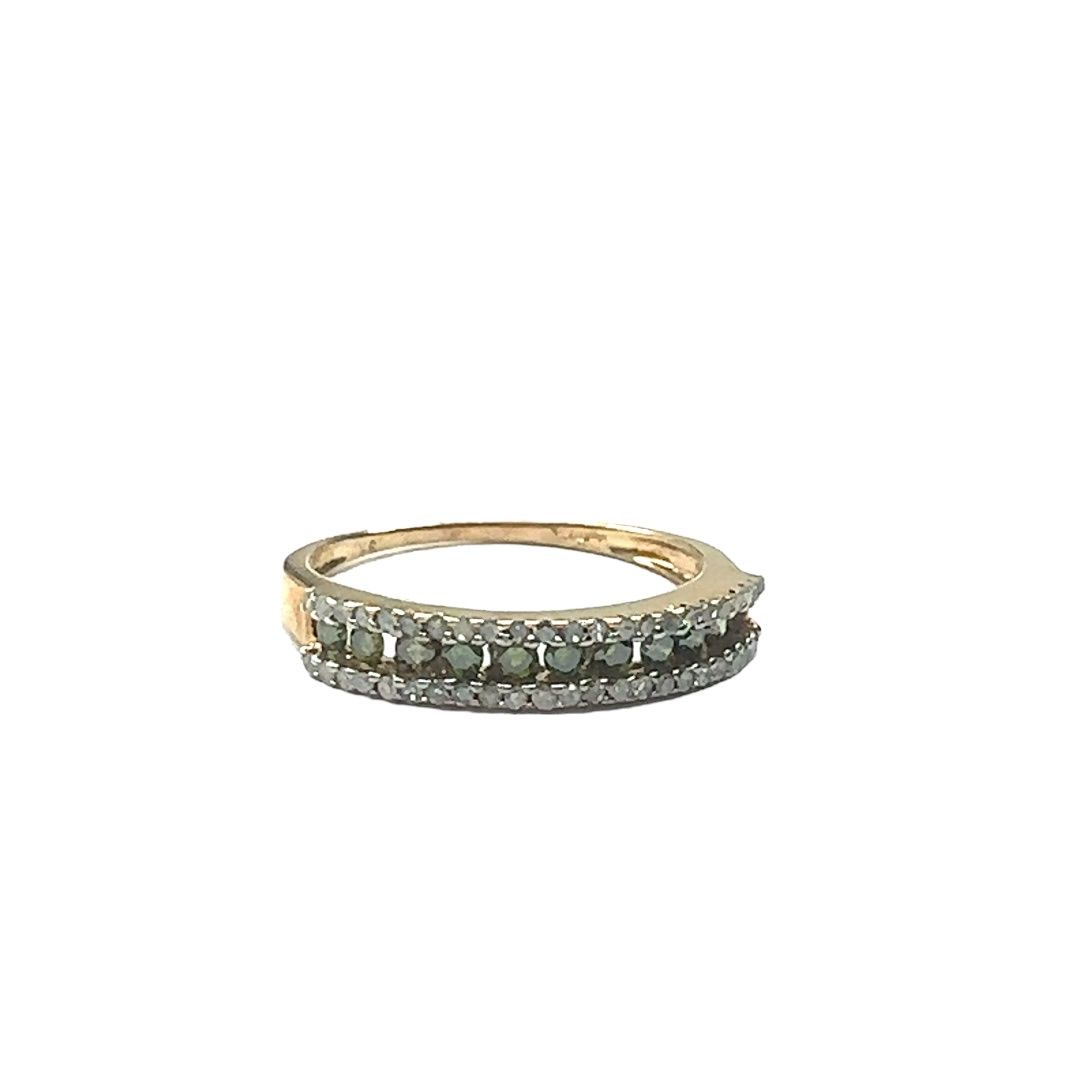 9ct Yellow Gold diamond and emerald Ring