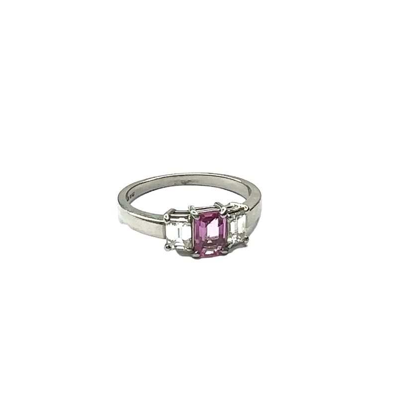 Platinum pink sapphire and diamond ring