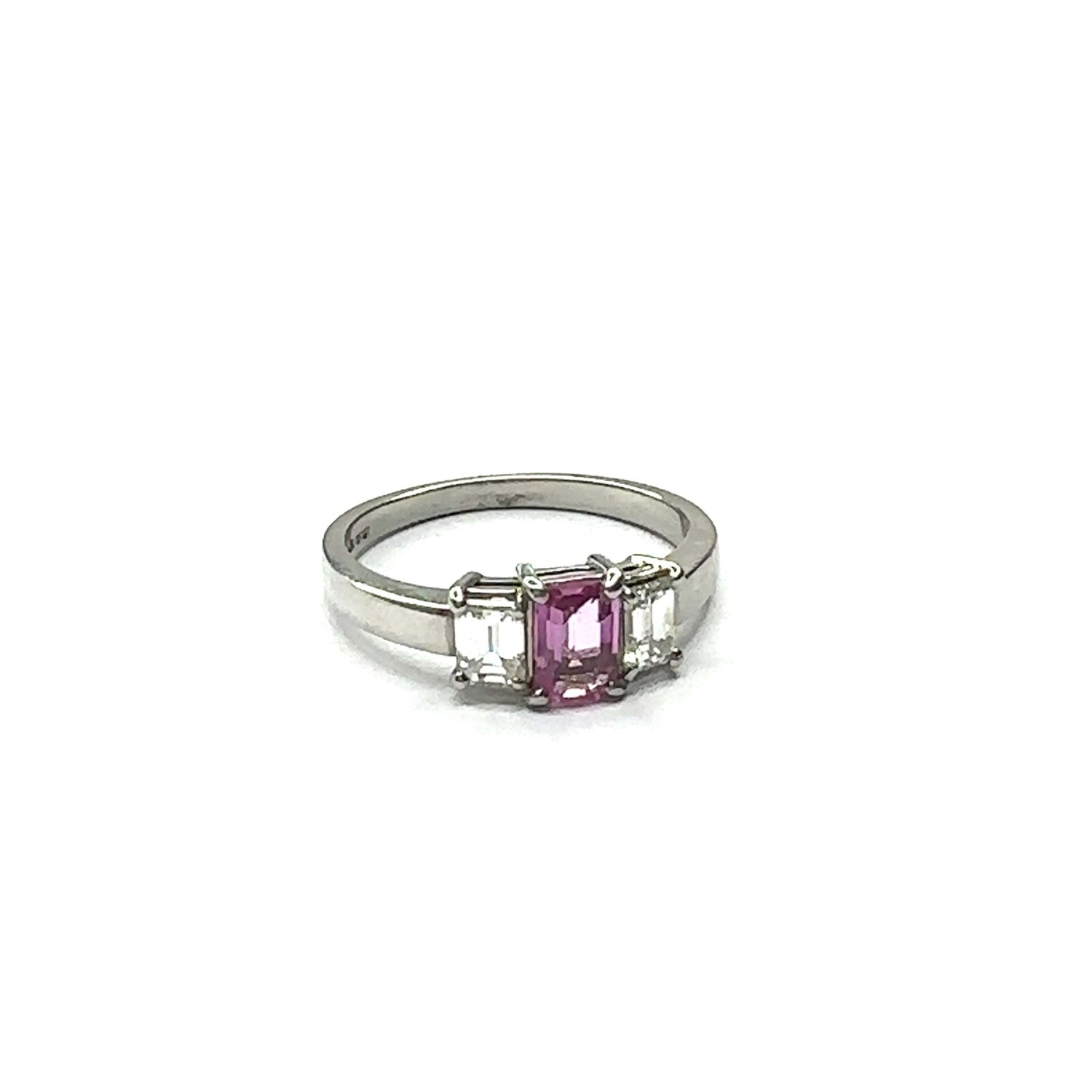 Platinum pink sapphire and diamond ring