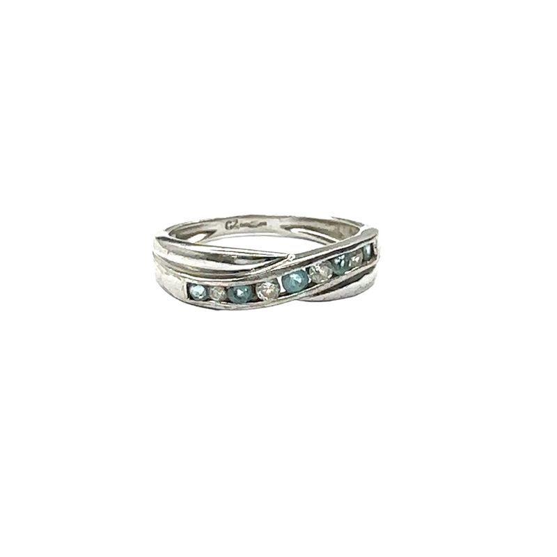 9ct white gold diamond and aqua set Marine ring