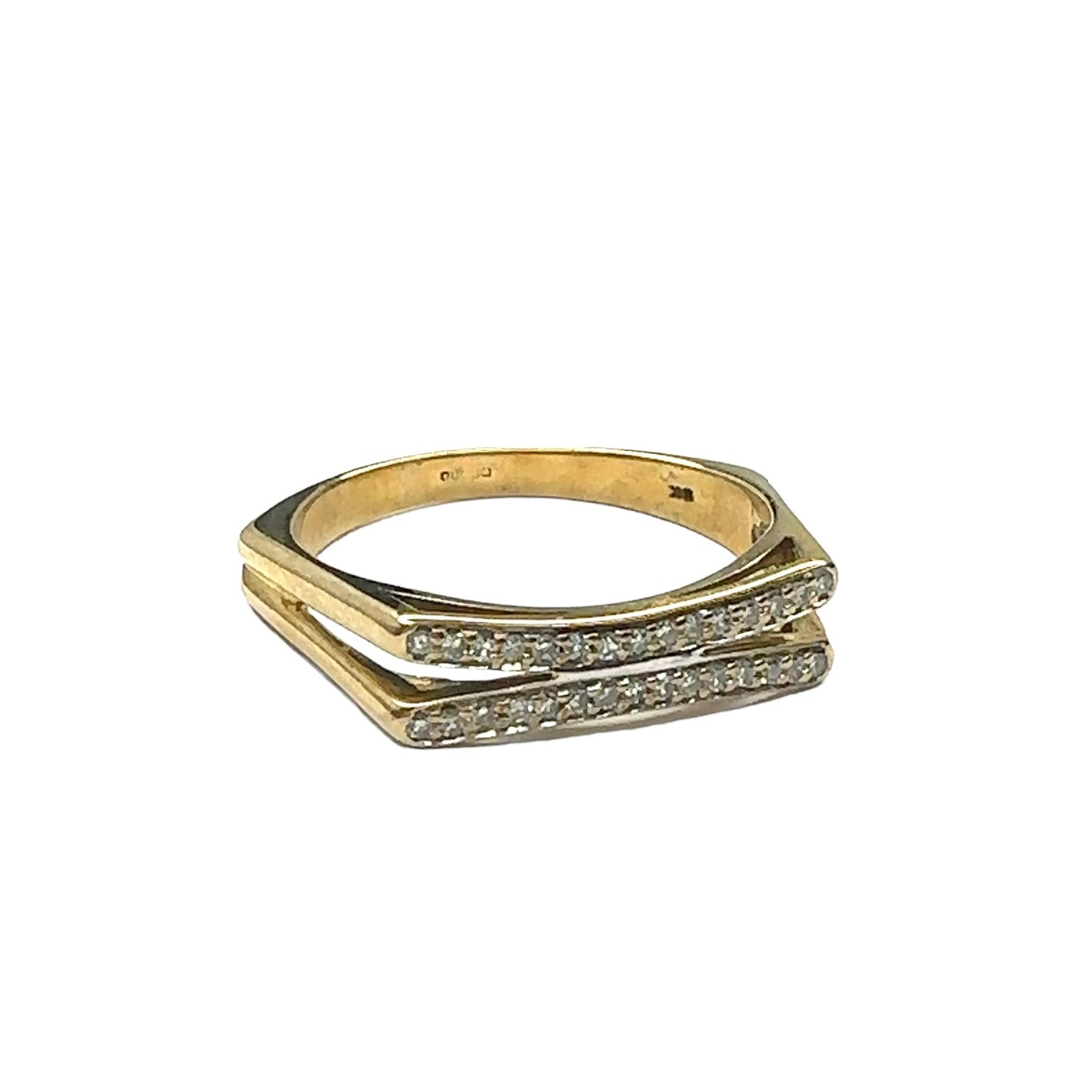 9ct  yellow gold diamond set 2 row ring