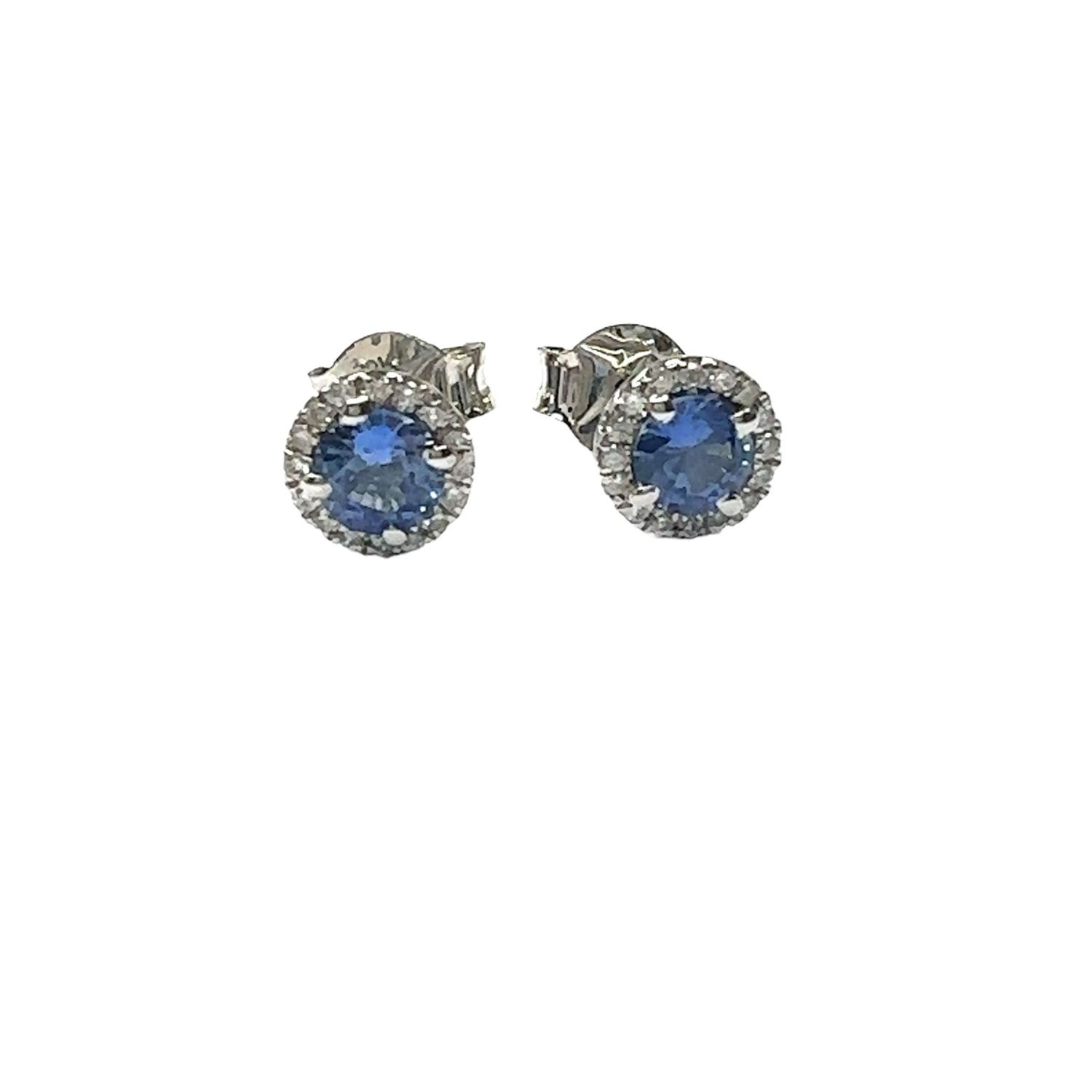 9ct white gold diamond and blue sapphire earrings