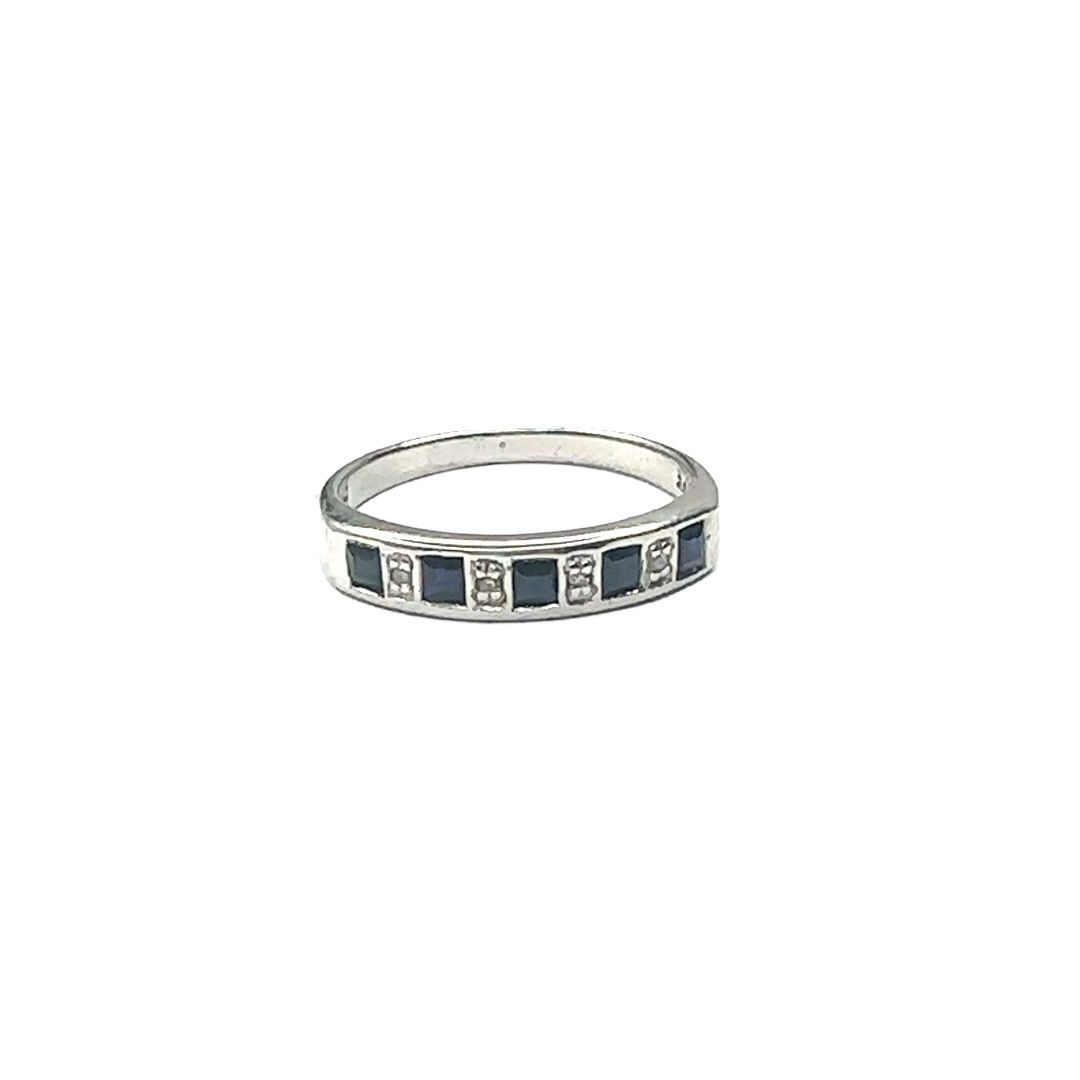 9ct  white gold diamond and sapphire half eternity ring
