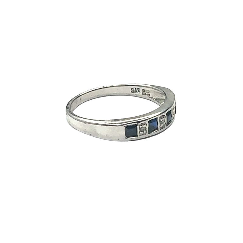 9ct  white gold diamond and sapphire half eternity ring