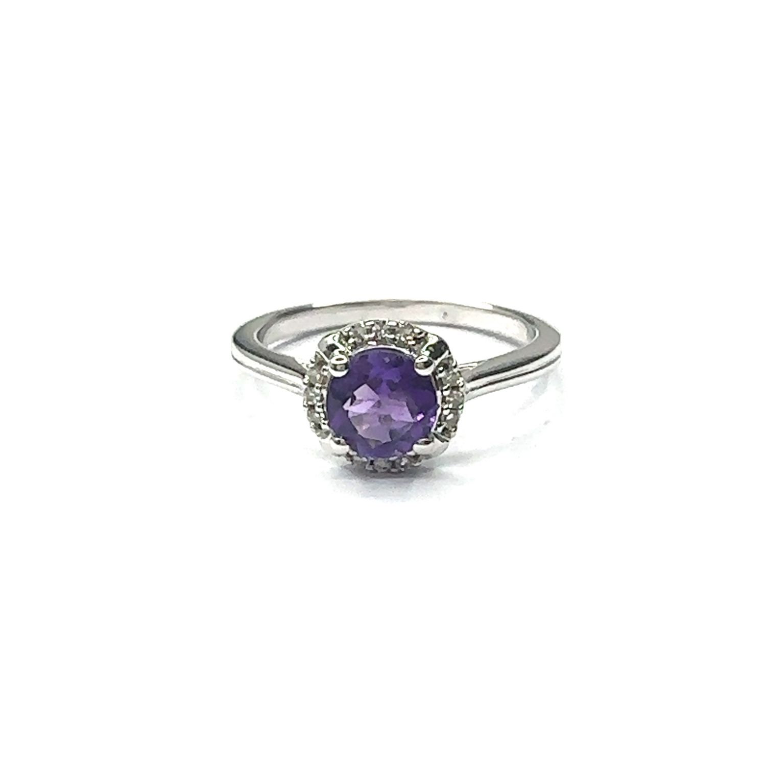 9ct white gold diamond and round cut amethyst ring