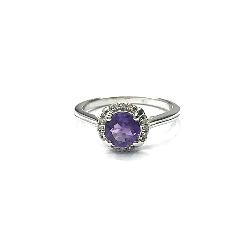 9ct white gold diamond and round cut amethyst ring