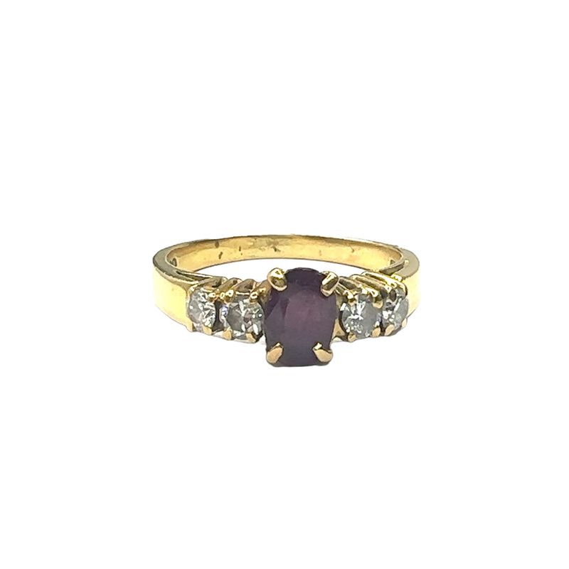 18ct yellow gold diamond and ruby set ring
