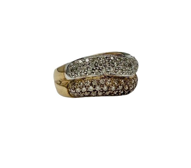 9ct white and yellow gold 2 row diamond ring