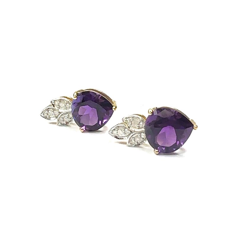 9ct yellow gold diamond and amethyst earrings