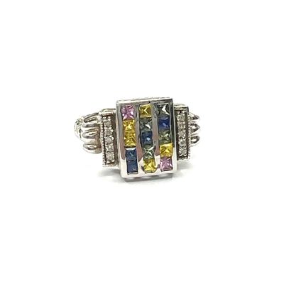 18ct white gold diamond and rainbow sapphire ring