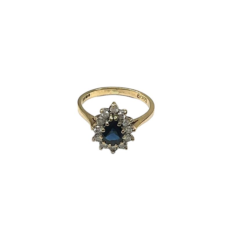 9ct yellow gold diamond and blue sapphire flower style ring