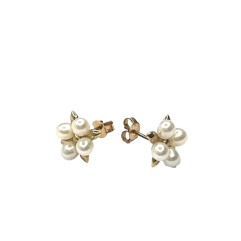 9ct white gold daisy style pearl earrings