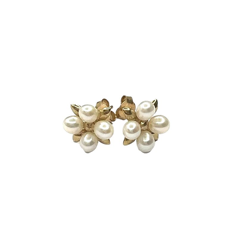 9ct white gold daisy style pearl earrings