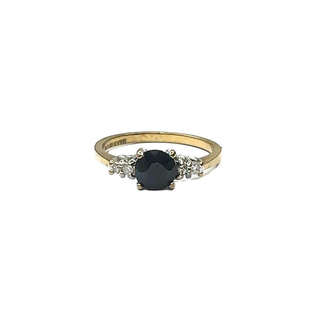 9ct yellow gold diamond and sapphire set ring