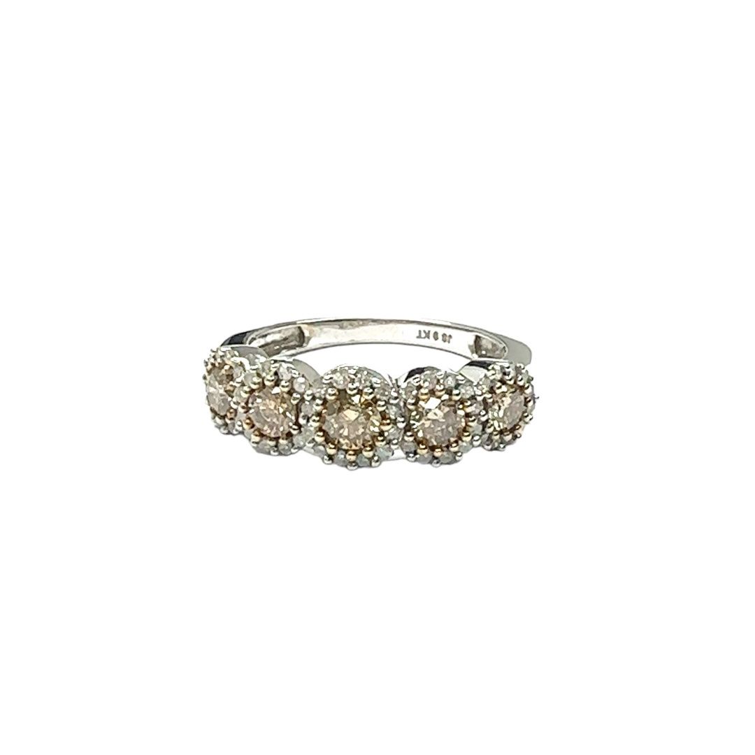 9ct white and yellow gold 5 diamond set  ring