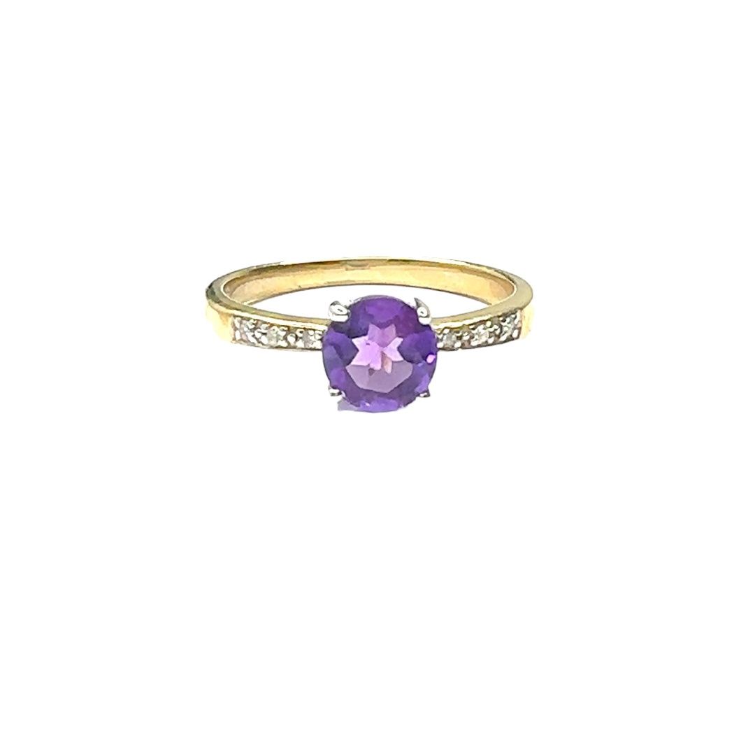 9ct diamond and amethyst set ring