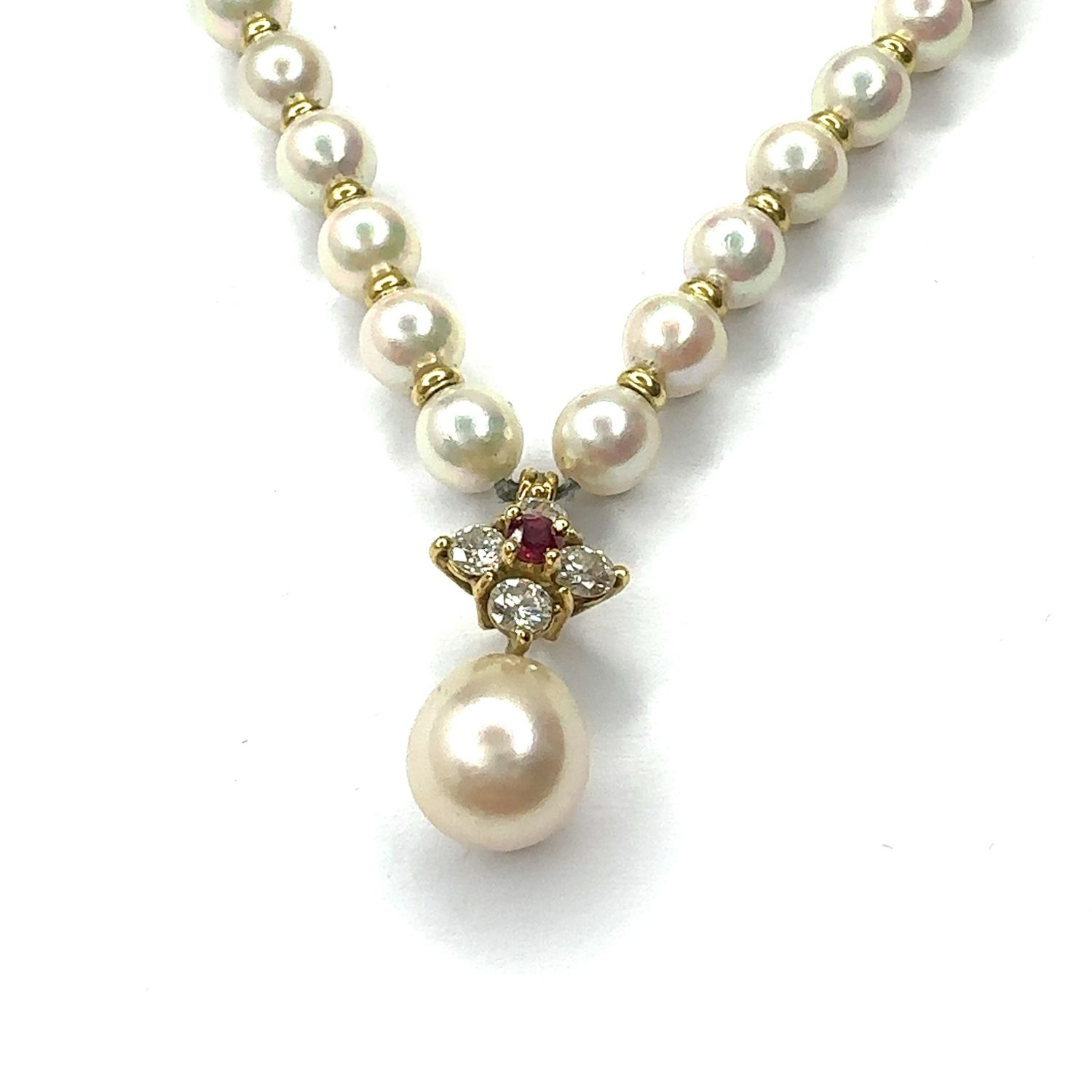 9ct yellow gold diamond and pearl necklace