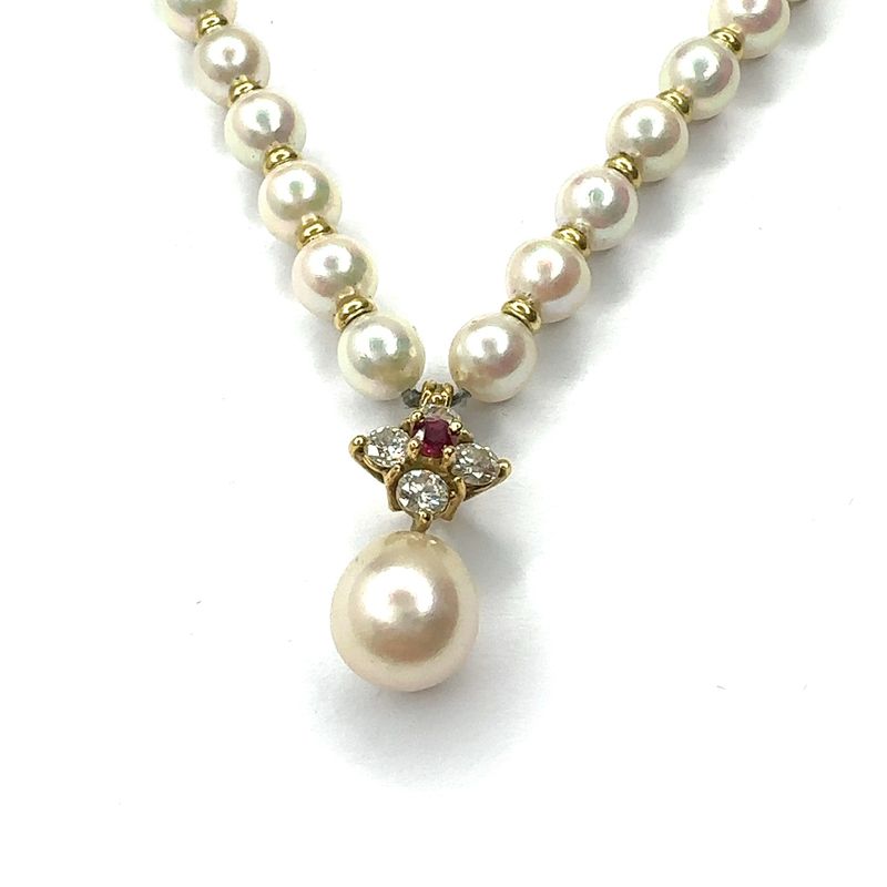9ct yellow gold diamond and pearl necklace