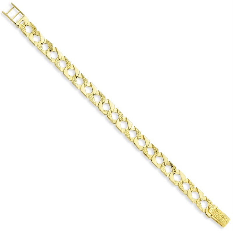 Mens 9ct Yellow Gold Gents Cobra &amp; Plain Curb Bracelet