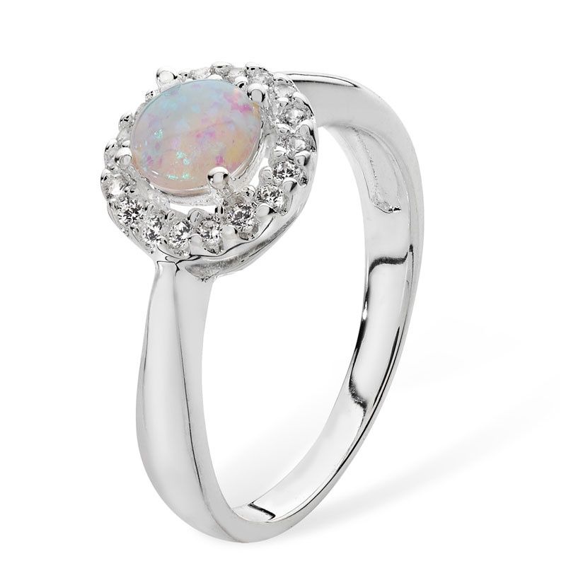 Ladies Halo Opal Ring  Sterling Silver