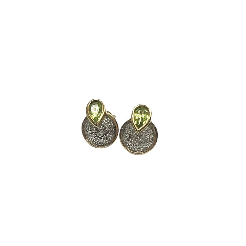 9ct yellow gold diamond and peridot set earrings