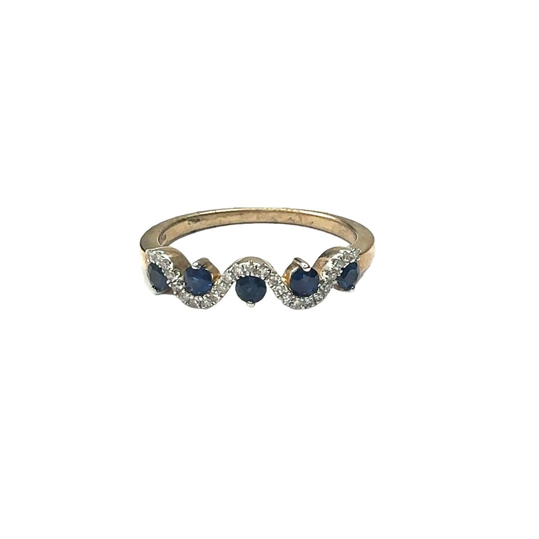 9ct yellow gold diamond and sapphire gold ring