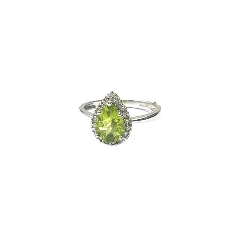 9ct white gold diamond and peridot set ring