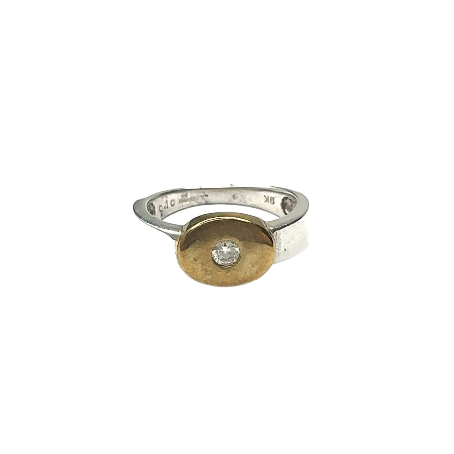 9ct white and yellow gold diamond single set ring
