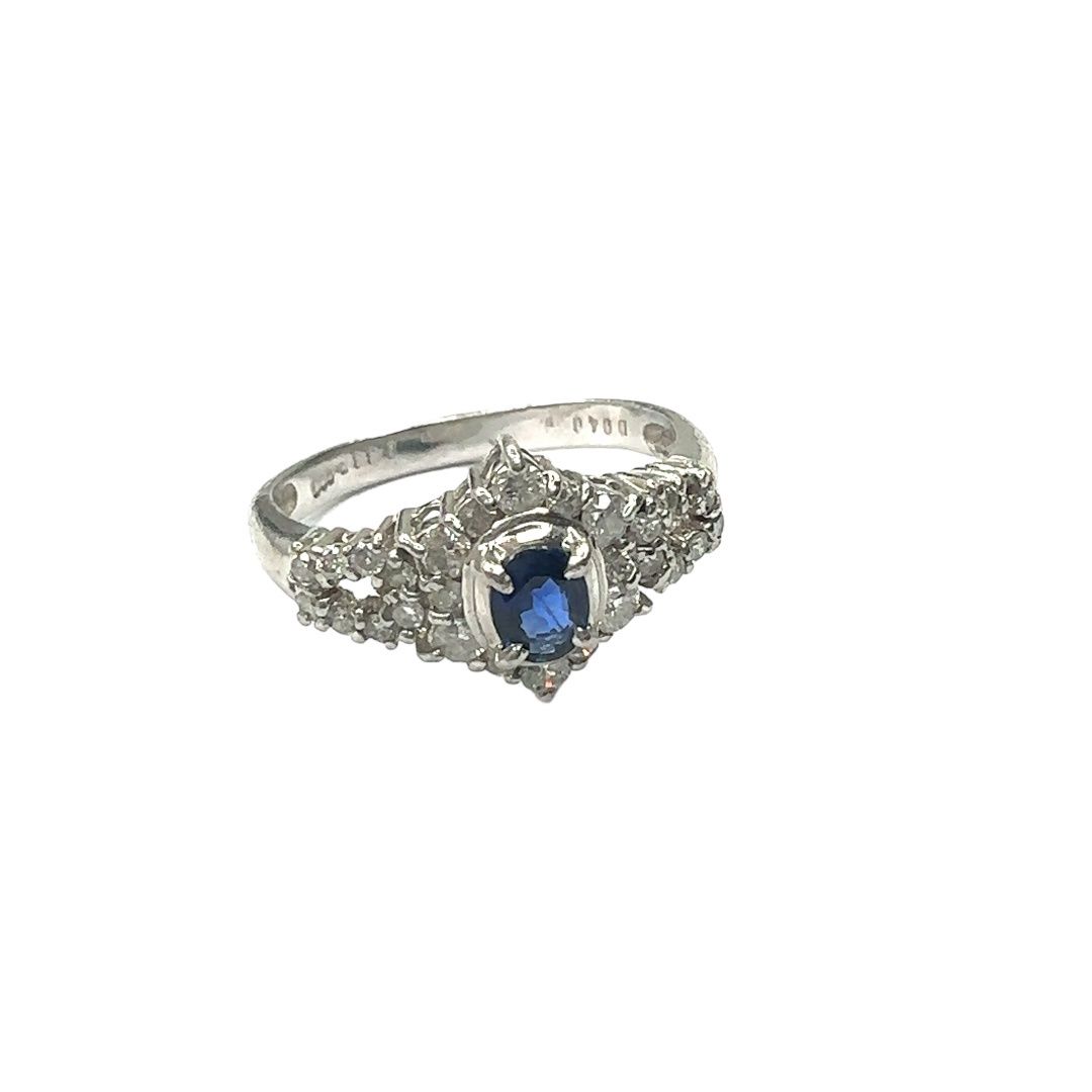 Diamond and sapphire set platinum ring