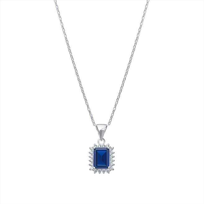 Silver CZ Blue Sapphire Necklace