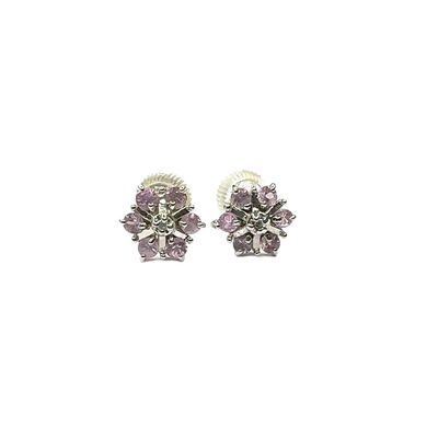 9ct white gold diamond and pink sapphire flower earrings