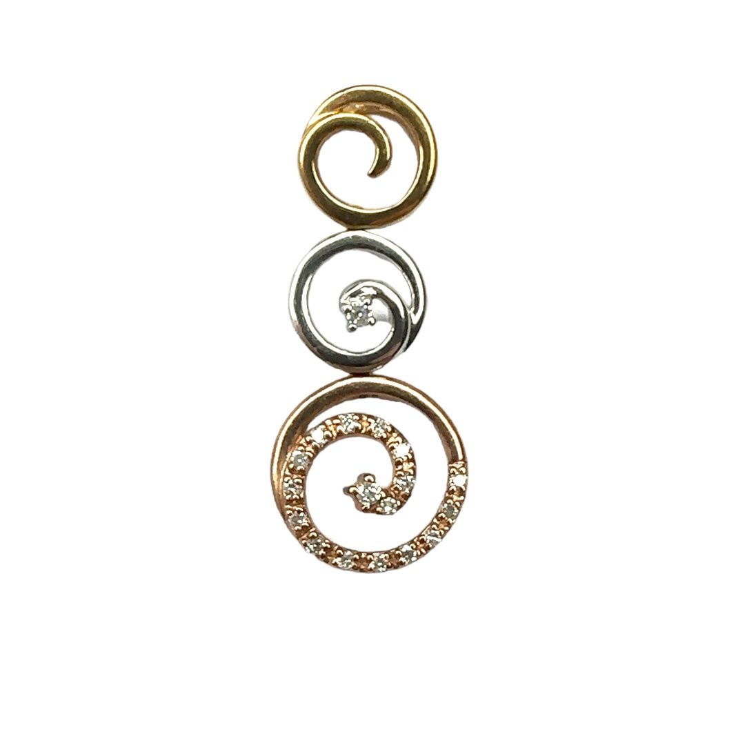 9ct yellow, white and rose gold diamond drop pendent