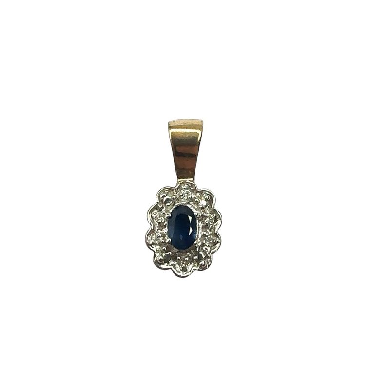 9ct yellow gold 0.70ct diamond and sapphire pendent