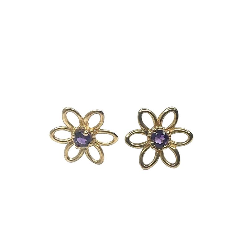 9ct yellow gold amethyst flower set earrings