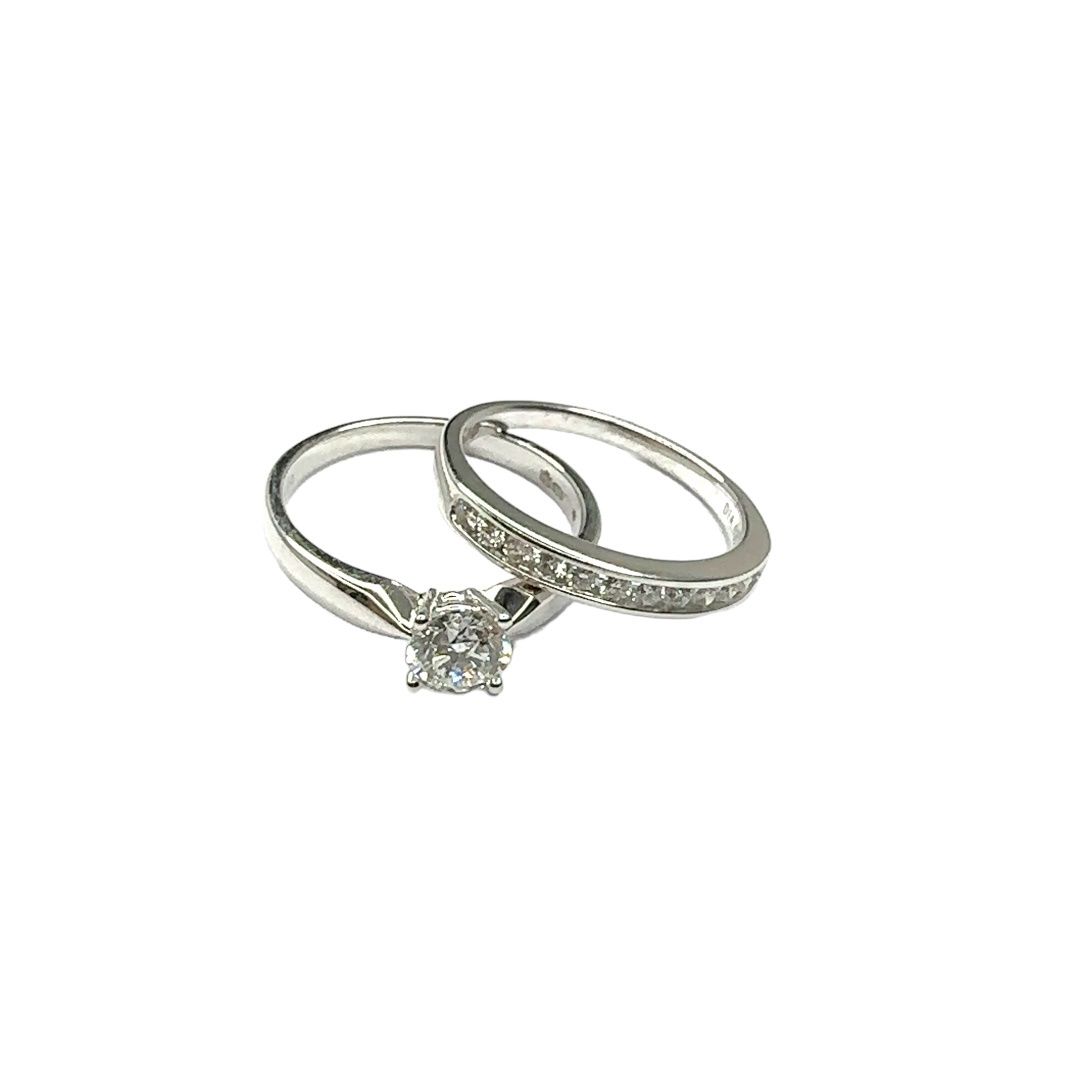 18ct white gold 1ct diamond ring and eternity ring set