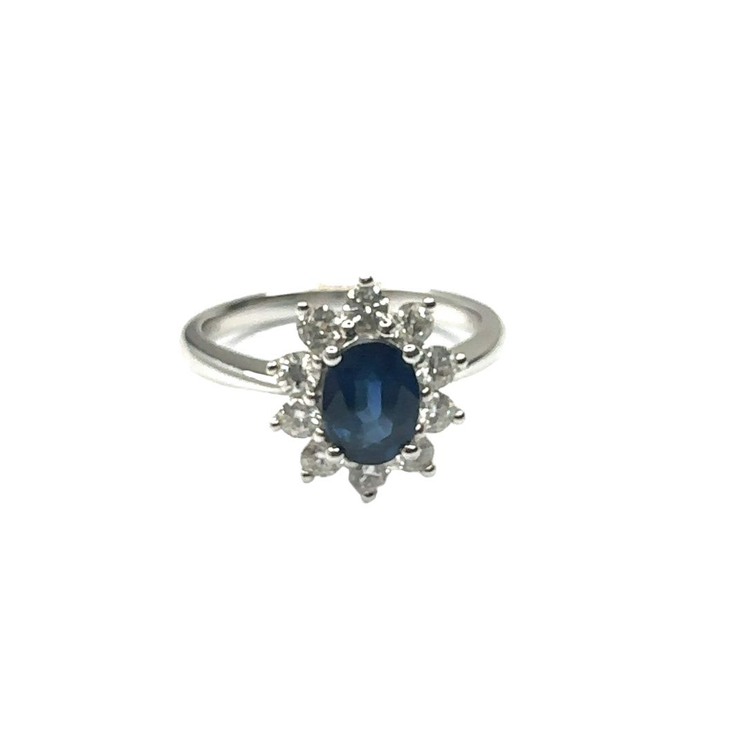 18ct white gold 0.47ct diamond and sapphire ring