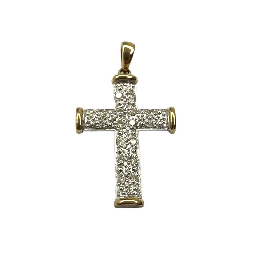 9ct yellow and white gold pavè diamond set cross