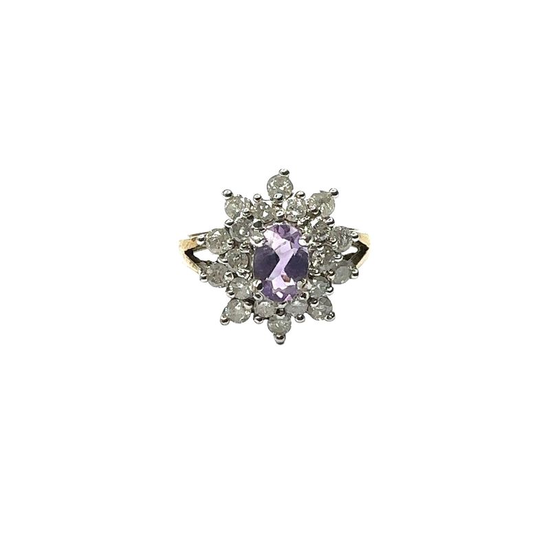 18ct yellow gold 0.30ct diamond and amethyst set flower ring