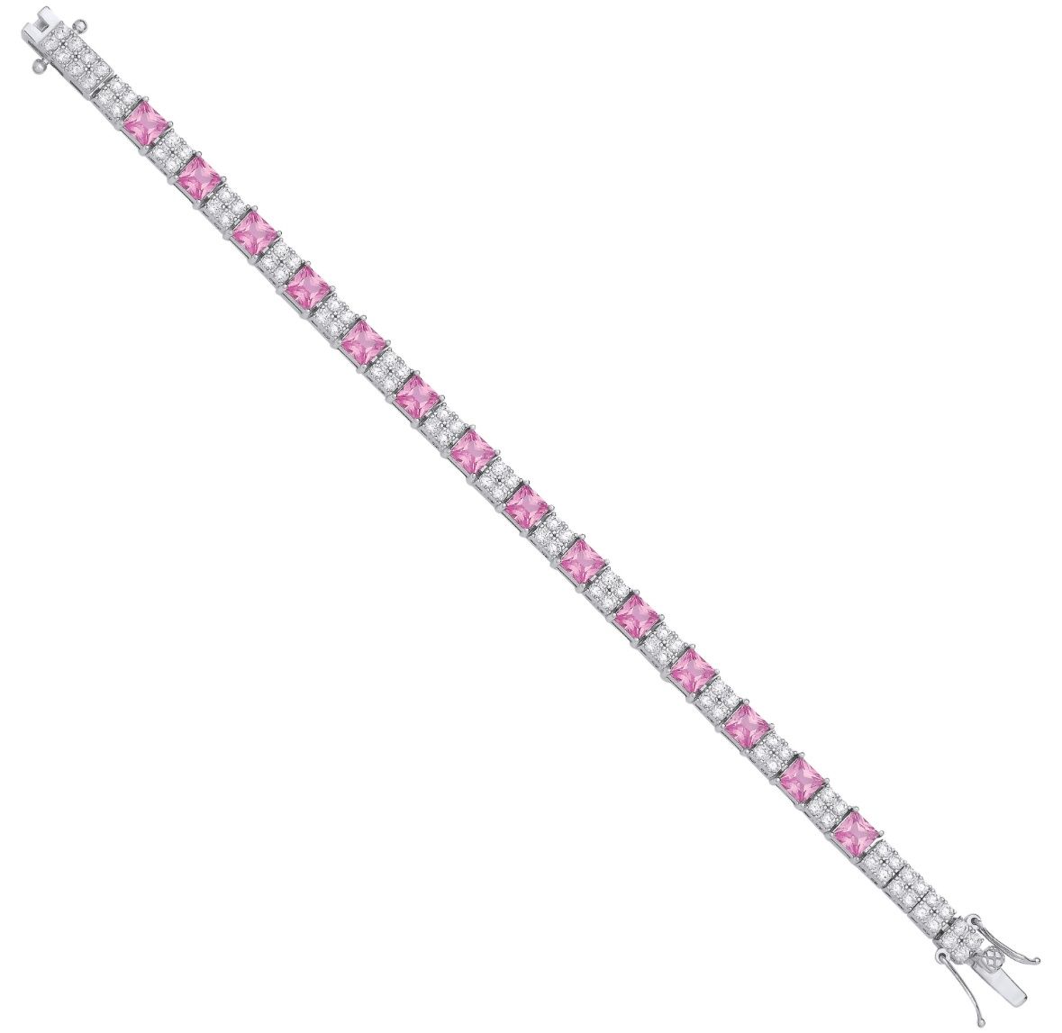 Silver Pink and Clear CZ Tennis Ladies 6.2mm Bracelet