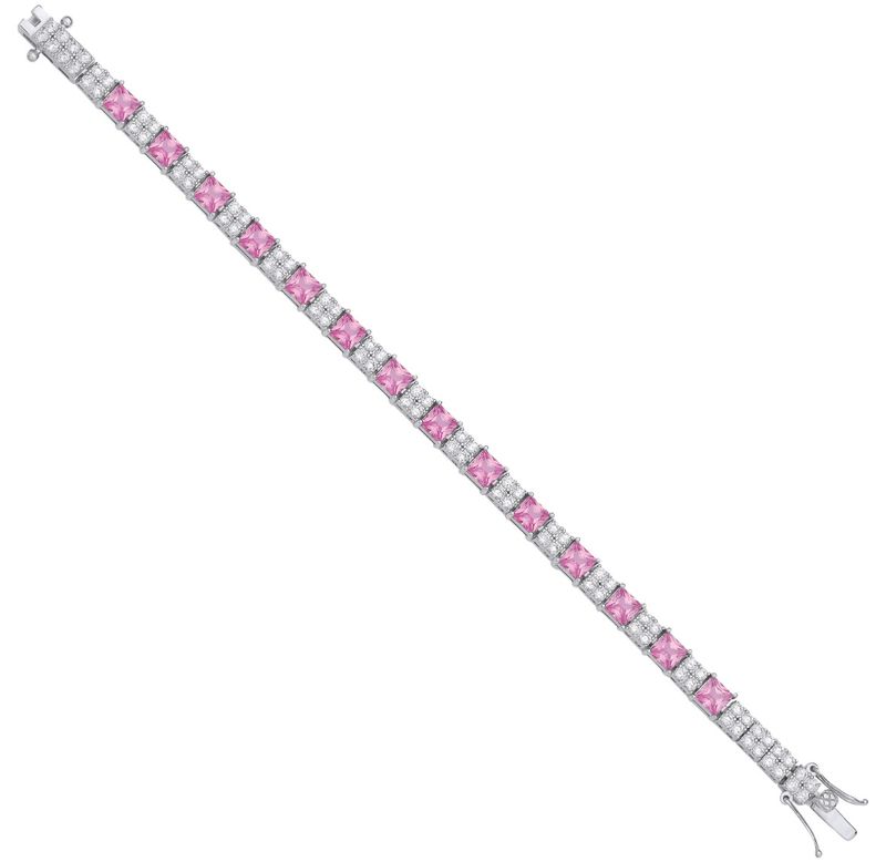Silver Pink and Clear CZ Tennis Ladies 6.2mm Bracelet